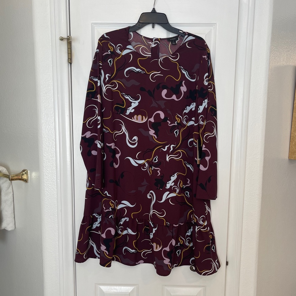 3/4 sleeve burgundy purple shift dress